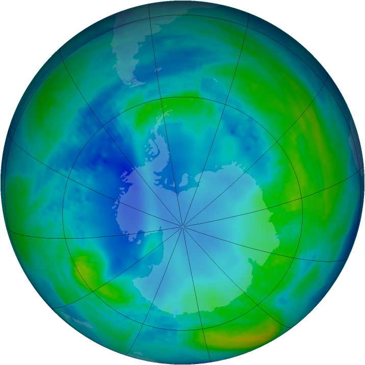 Antarctic ozone map for 10 May 2002